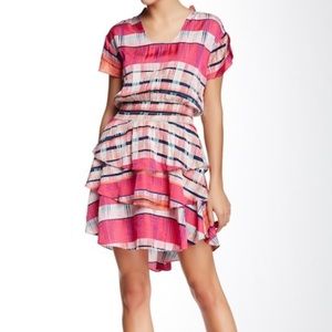 SMOCK-WAIST PLAID RUFFLED DRESS